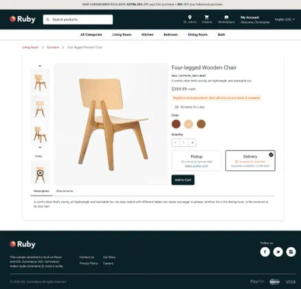 Screenshot of a product description page (PDP) for B2C