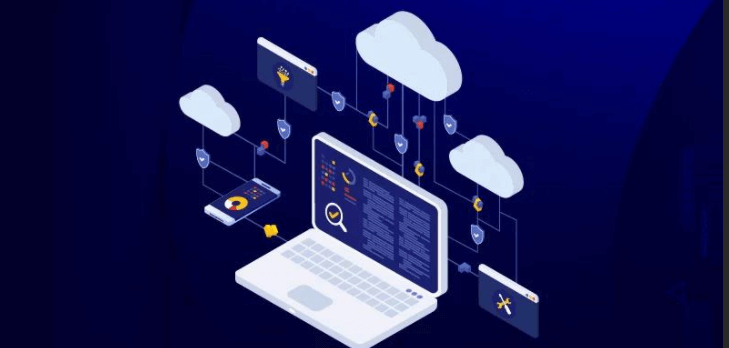Isometric illustration of cloud-based scanning infrastructure with connected servers and AI/ML security analysis capabilities