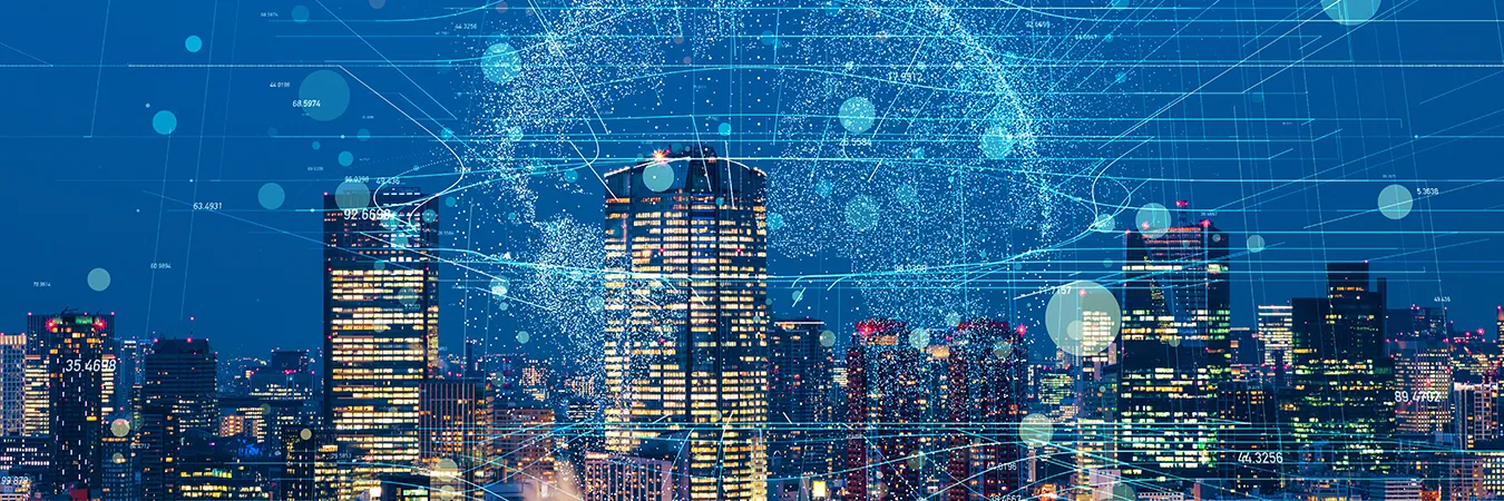 Banner showcasing digital data points and network lines, symbolizing advanced telecom